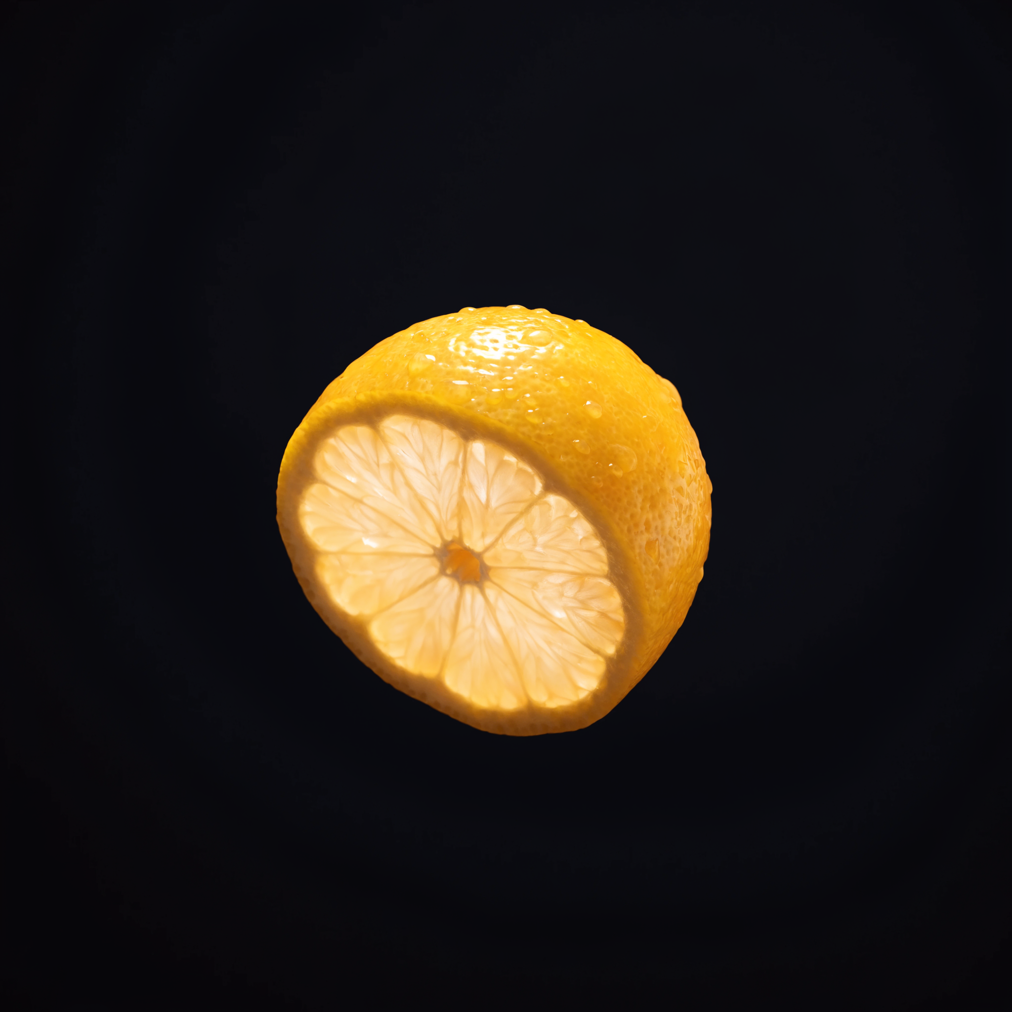 A glowing sliced lemon on a deep ink background — the Josh Lemon signature mark